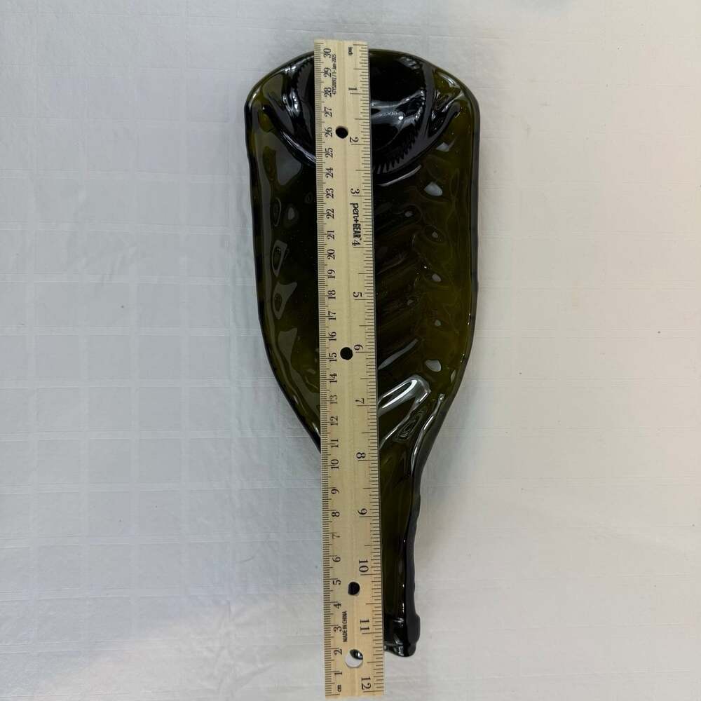 Melted Green  Glass Wine Bottle Tray 11 1/2”x4” Handmade Unique Gift - Picture 7 of 9